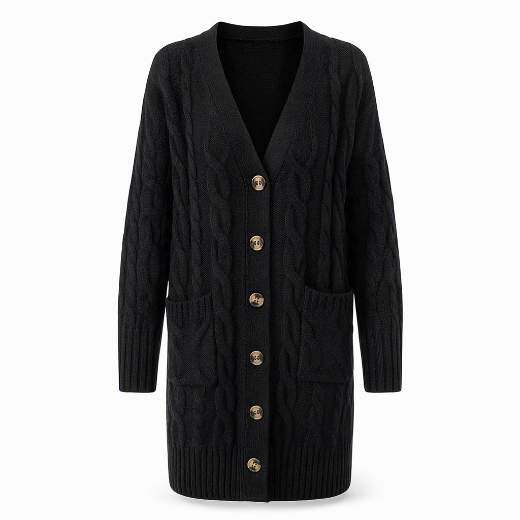 Cardigan en maille long à boutonnage simple pour femme, manteau décontracté d'automne et d'hiver