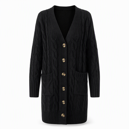 Cardigan en maille long à boutonnage simple pour femme, manteau décontracté d'automne et d'hiver