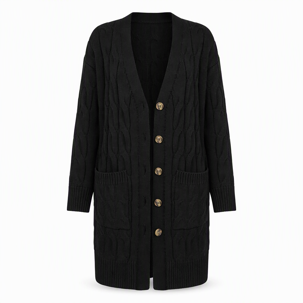 Cardigan en maille long à boutonnage simple pour femme, manteau décontracté d'automne et d'hiver