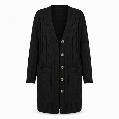 Cardigan en maille long à boutonnage simple pour femme, manteau décontracté d'automne et d'hiver