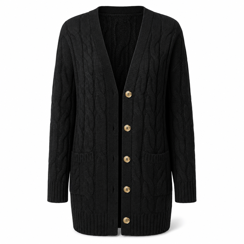 Cardigan en maille long à boutonnage simple pour femme, manteau décontracté d'automne et d'hiver