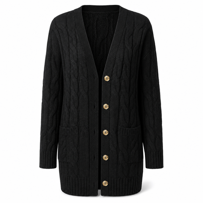 Cardigan en maille long à boutonnage simple pour femme, manteau décontracté d'automne et d'hiver