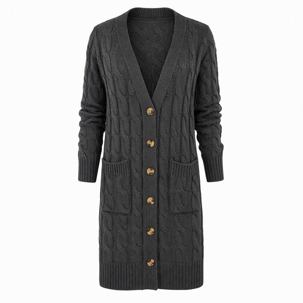 Cardigan en maille long à boutonnage simple pour femme, manteau décontracté d'automne et d'hiver