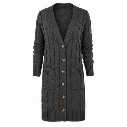 Cardigan en maille long à boutonnage simple pour femme, manteau décontracté d'automne et d'hiver
