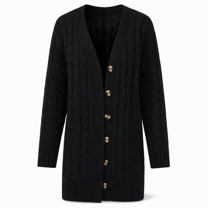 Cardigan en maille long à boutonnage simple pour femme, manteau décontracté d'automne et d'hiver