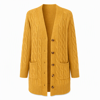 Cardigan en maille long à boutonnage simple pour femme, manteau décontracté d'automne et d'hiver