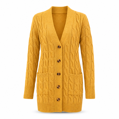 Cardigan en maille long à boutonnage simple pour femme, manteau décontracté d'automne et d'hiver