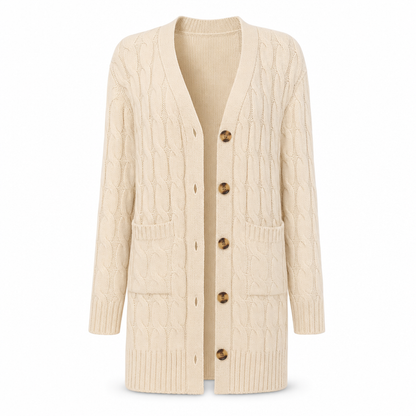 Cardigan en maille long à boutonnage simple pour femme, manteau décontracté d'automne et d'hiver