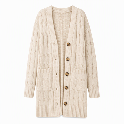 Cardigan en maille long à boutonnage simple pour femme, manteau décontracté d'automne et d'hiver