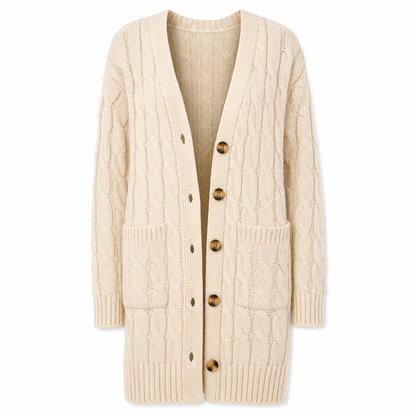 Cardigan en maille long à boutonnage simple pour femme, manteau décontracté d'automne et d'hiver