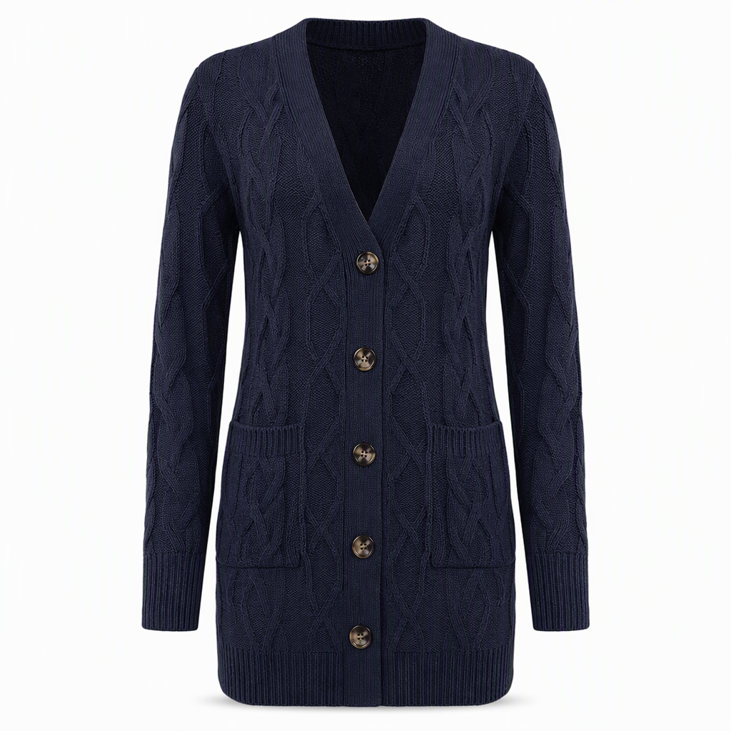 Cardigan en maille long à boutonnage simple pour femme, manteau décontracté d'automne et d'hiver