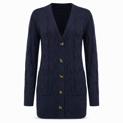 Cardigan en maille long à boutonnage simple pour femme, manteau décontracté d'automne et d'hiver
